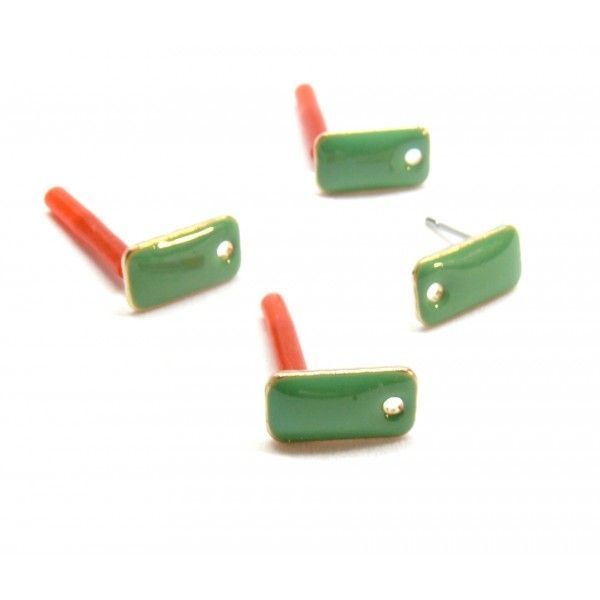 HN00305B PAX 10 Boucles d'oreille puce style émaillé Rectangle  12mm avec trou couleur Vert métal fi - Photo n°1