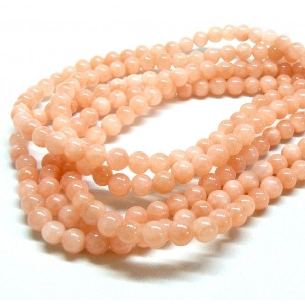 H6XS22 Lot 1 fil d'environ 69 perles Rondes 6 mm Jade Mashan Rose Saumon pale - Photo n°1