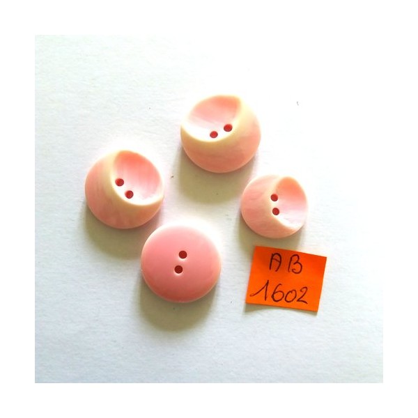 4 Boutons en résine rose et blanc - 22mm et 18mm - AB1602 - Photo n°1