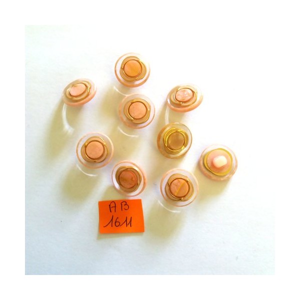 9 Boutons en résine rose doré et transparent - 17mm - AB1611 - Photo n°1