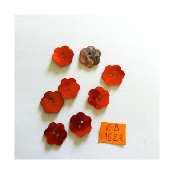 8 Boutons en nacre rouge - fleur - 16mm - AB1623 - Photo n°1