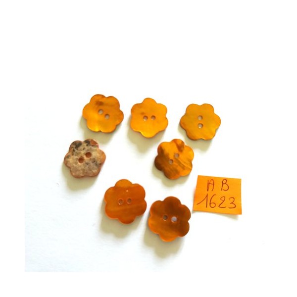 7 Boutons en nacre orange - fleur - 16mm - AB1623 - Photo n°1