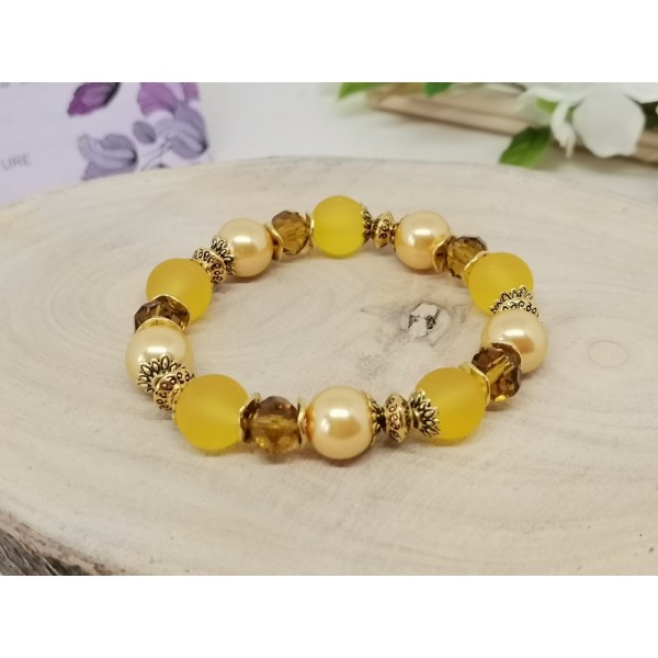 Kit bracelet fil élastique perles en verre moutarde et ocre - Photo n°1