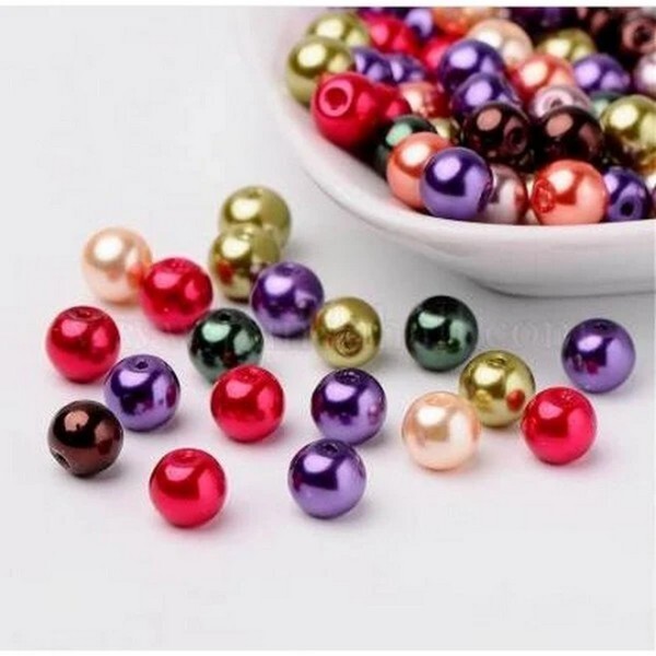 Perles ronde en verre nacré en mélange coloris assortis 8 mm MULTICOLORE - Photo n°1