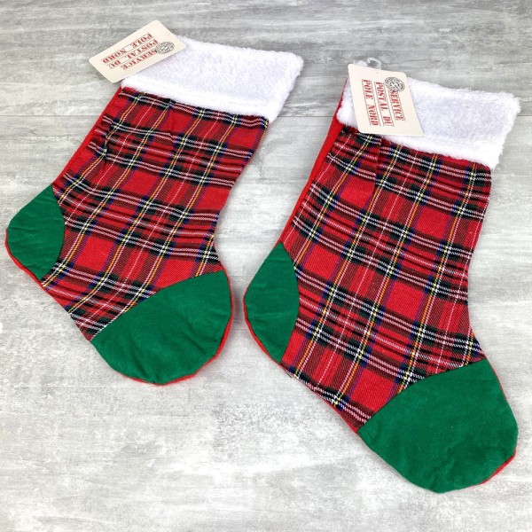 Lot de 2 Chaussettes de Noël en Tartan, 42x 24 cm, décoration à carreau écossais sapin cheminée - Photo n°1