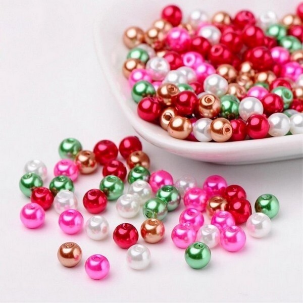 Perles ronde en verre nacré en mélange coloris assortis 6 mm MULTICOLORE - Photo n°1