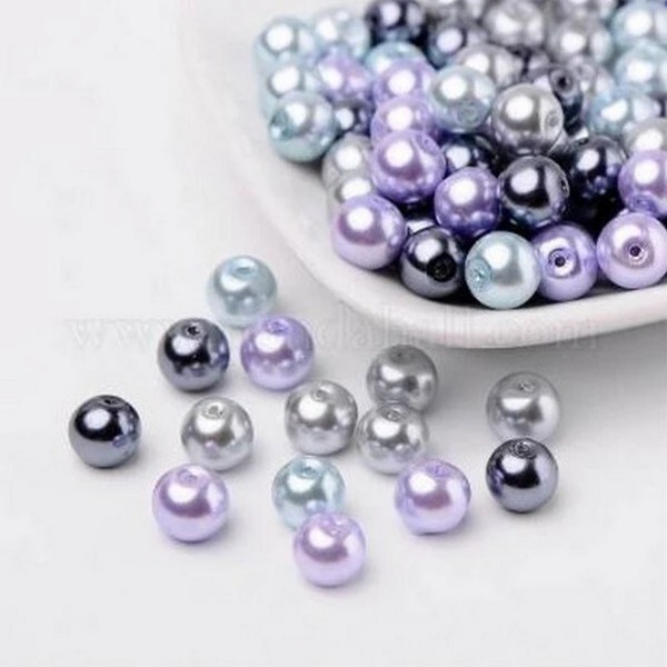 Perles ronde en verre nacré en mélange coloris assortis 6 mm MAUVE BLEU GRIS - Photo n°1