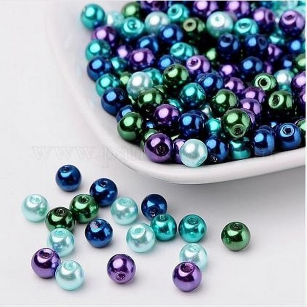 Perles ronde en verre nacré en mélange coloris assortis 6 mm VIOLET BLEU VERT - Photo n°1