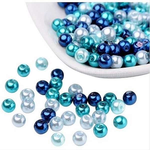 Perles ronde en verre nacré en mélange coloris assortis 6 mm BLEU - Photo n°1