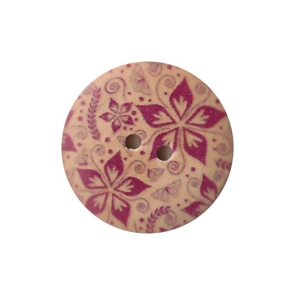 4 boutons rond en bois fantaisies couture scrapbooking 30 mm FLEURI ROSE - Photo n°1