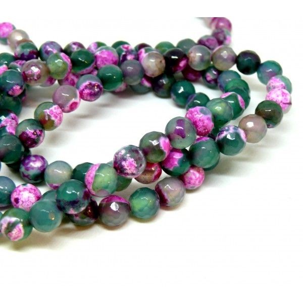 HK16606F Lot d'environ 19 cm perles Agate Bicolore Facettée 6mm Coloris 12 - Photo n°1