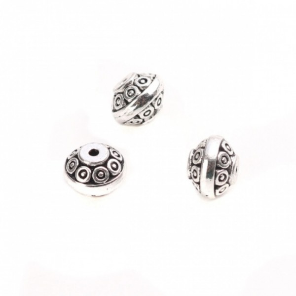 PS110203841 PAX 10 perles intercalaires Rondelles Ethnique 9 par 6 mm, métal  finition Argent Antiqu - Photo n°1