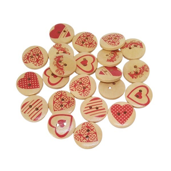12 boutons ronds bois 2 cm couture scrapbooking COEUR - Photo n°1