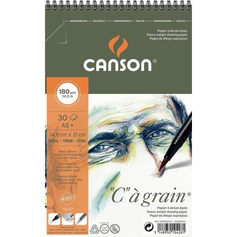 Album spiralé de papier dessin C à grain 180 g./m² A5 - Canson - Carnet de  voyage et de croquis - Creavea