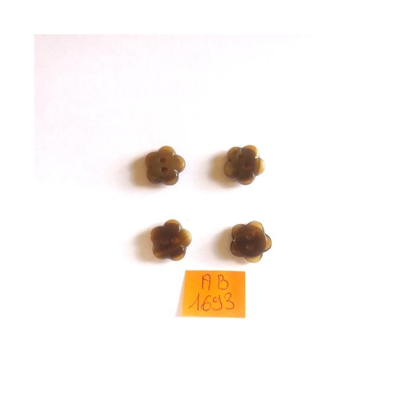 4 Boutons en résine marron - fleur - 13mm - AB1693 - Photo n°1