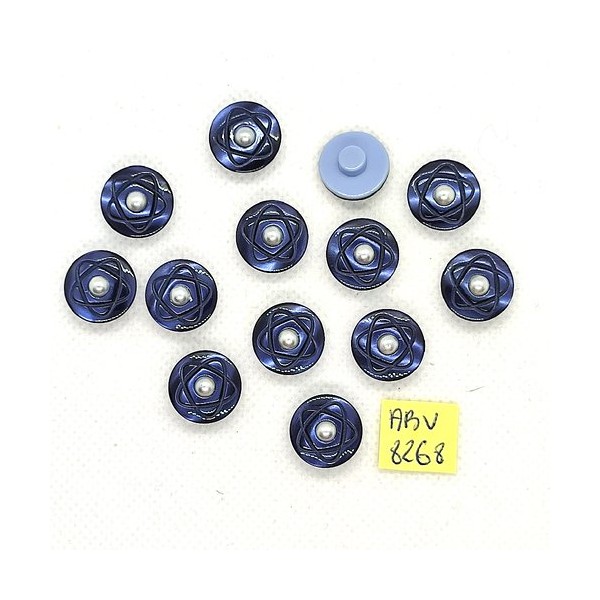 13 Boutons en résine bleu et cabochon blanc - 14mm - ABV8268 - Photo n°1