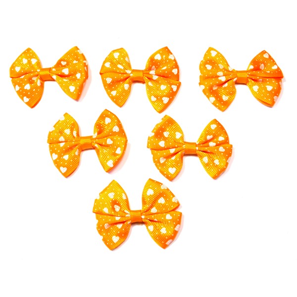 LOT 6 APPLIQUES tissu polyester : noeud papillon orange avec motif coeur 5.5*4cm (086) - Photo n°1