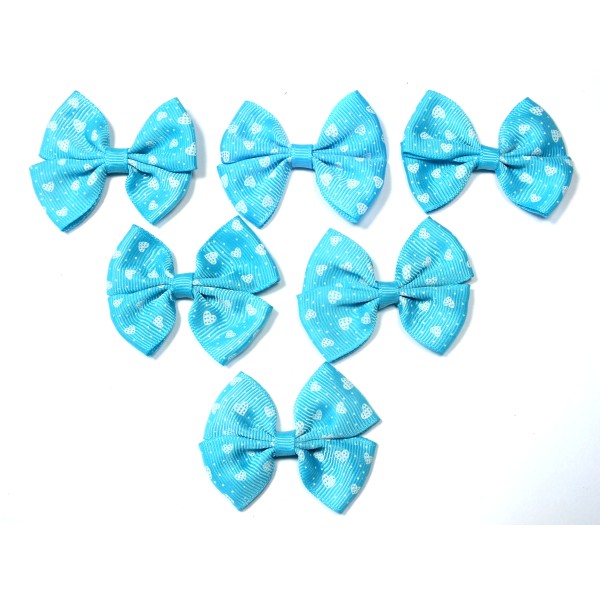 LOT 6 APPLIQUES tissu polyester : noeud papillon bleu avec motif coeur 5.5*4cm (086) - Photo n°1