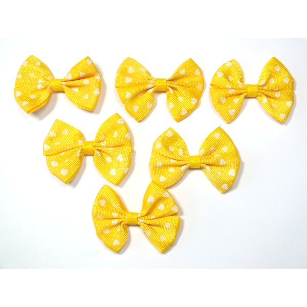 LOT 6 APPLIQUES tissu polyester : noeud papillon jaune avec motif coeur 5.5*4cm (086) - Photo n°1