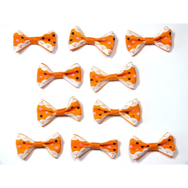 LOT 10 APPLIQUES tissu polyester : noeud papillon orange avec motif pois 3.5*2cm (053) - Photo n°1
