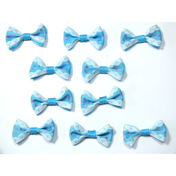 LOT 10 APPLIQUES tissu polyester : noeud papillon bleu avec motif pois 3.5*2cm (053) - Photo n°1