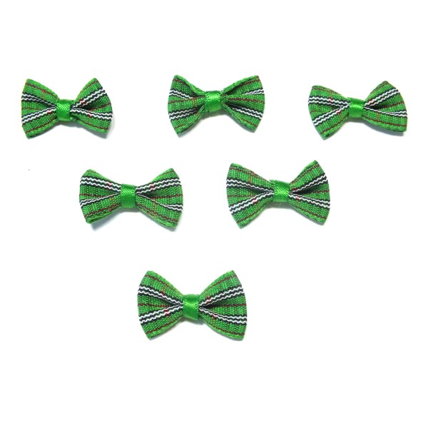 LOT 6 APPLIQUES tissu polyester : noeud papillon vert motif écossais 2.5*1.5cm (01) - Photo n°1