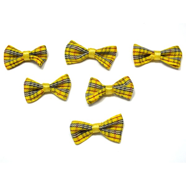 LOT 6 APPLIQUES tissu polyester : noeud papillon jaune motif écossais 2.5*1.5cm (01) - Photo n°1