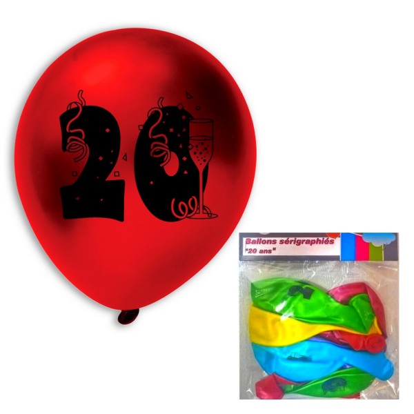 Gros lot 30 Ballons Anniversaire 20 ans, Diam. 28 cm, Coloris métalliques aléatoires - Photo n°2