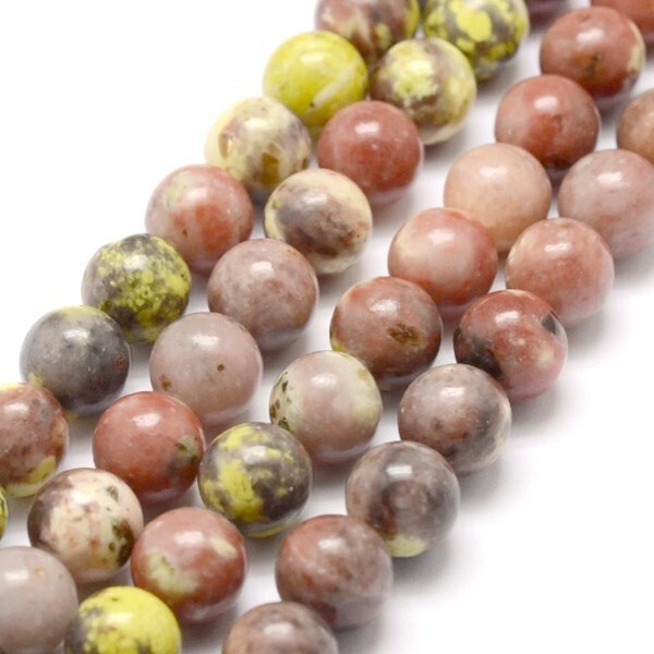 Fil de perles ronde en pierre naturelle fabrication bijoux 6 mm JASPE FLEUR De CERISIER - Photo n°1