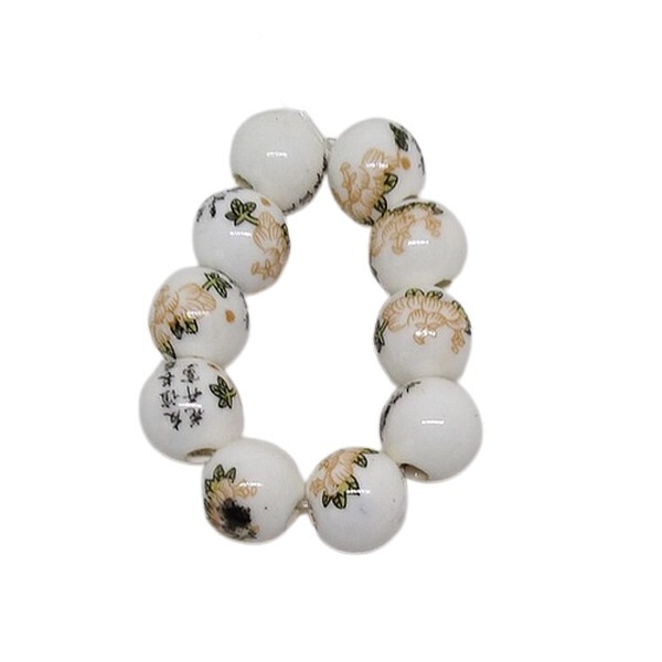 10 perles céramique porcelaine rondes 10 mm ASIE B - Photo n°1