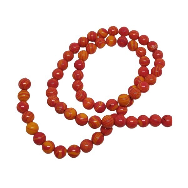 Fil de 60 perles ronde Malachite synthétique fabrication bijoux 6 mm ORANGE - Photo n°1
