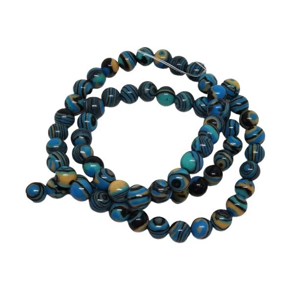 Fil de 60 perles ronde Malachite synthétique fabrication bijoux 6 mm JAUNE BLEU - Photo n°1