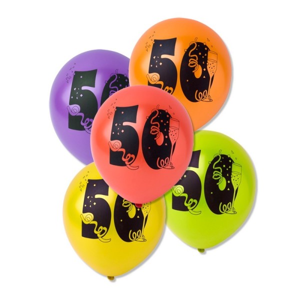 Gros lot 30 Ballons métallisés 50 ans Anniversaire, Diam. 28 cm, Coloris aléatoires - Photo n°1