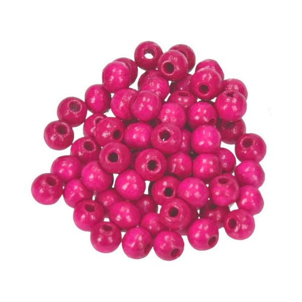 Gros lot 330 Perles en bois Rose vif, diam. 6 mm, perçage 2 mm - Photo n°1