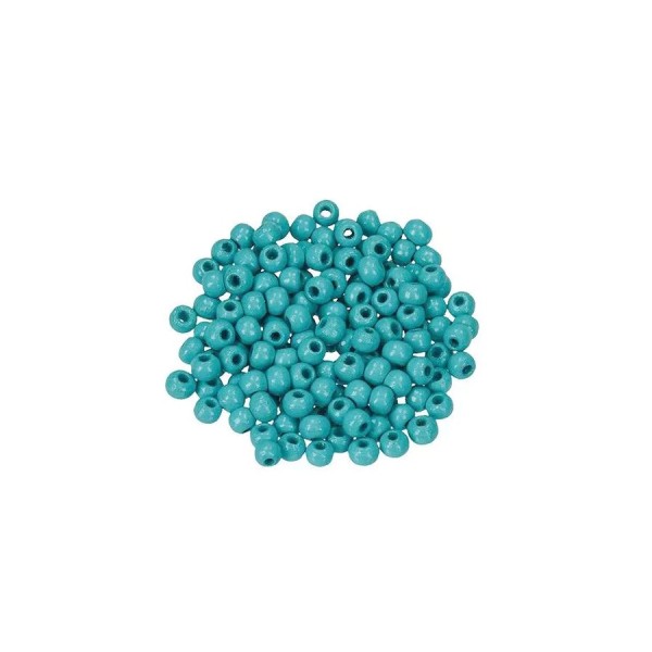 Gros lot 450 Perles en bois Bleu turquoise, diam. 4 mm, perçage 1.5 mm - Photo n°1