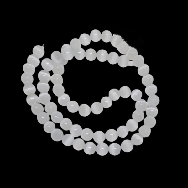 Fil de 63 perles ronde naturelle 6 mm OEIL DE CHAT BLANC F 00226 - Photo n°1