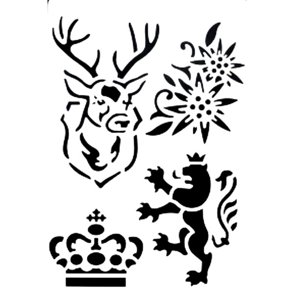 POCHOIR PLASTIQUE  26*18cm : lion, cerf, couronne et fleur - Photo n°1