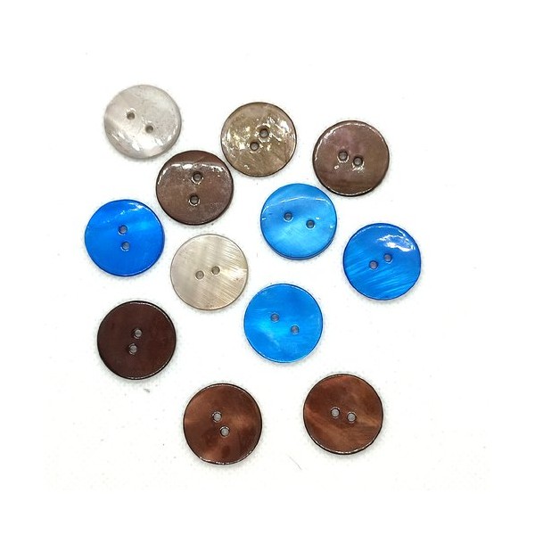 12 Boutons en nacre bleu marron et gris - 20mm - DIV764 - Photo n°1