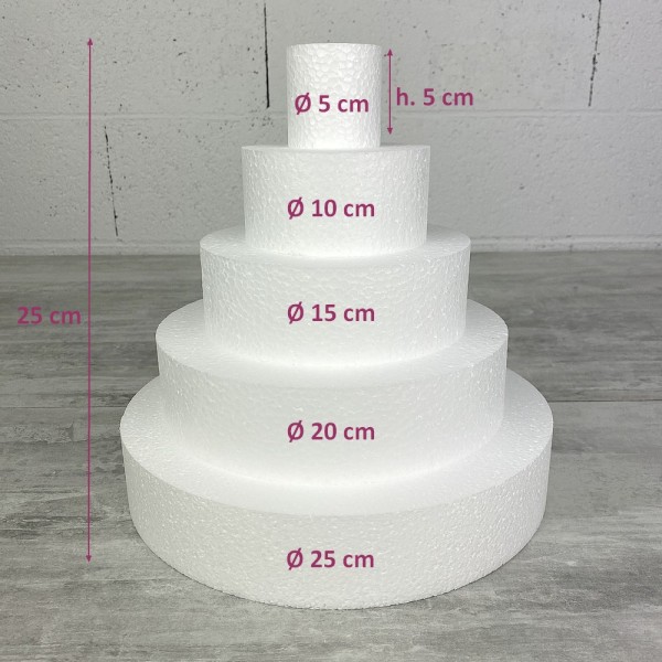 Pièce montée Haut. 25 cm en polystyrène, Base Ø 25cm à 5cm, 5 disques de 5cm de Haut, pour gâteau St - Photo n°2