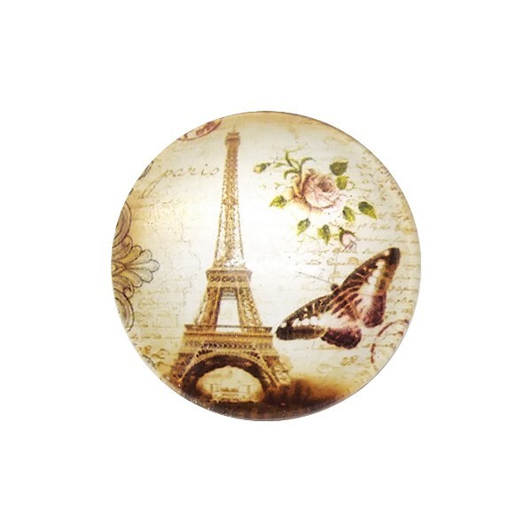 1 cabochon rond en verre 25 mm VINTAGE PARIS PAPILLON ROSE - Photo n°1