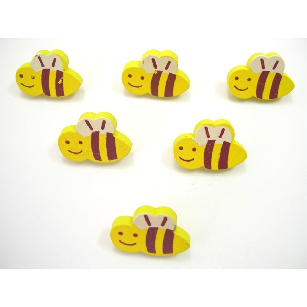 LOT 6 BOUTONS BOIS : abeille jaune 21*13mm (12) - Photo n°1