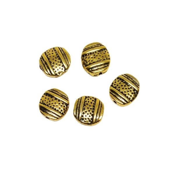 5 Perles style tibétain doré antique forme RONDE ET PLATE 12 x 11 x 3 mm PERMET130 - Photo n°1