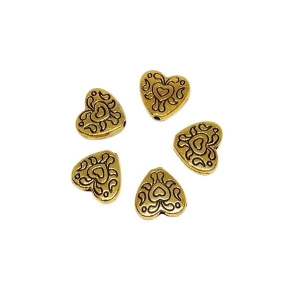 5 Perles style tibétain doré antique forme COEUR 11 x 10  mm PERMET160 - Photo n°1