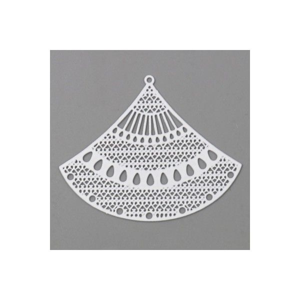 PS11738715 PAX de 4 Estampes pendentif filigrane Grand Éventail 40mm cuivre couleur Blanche - Photo n°1
