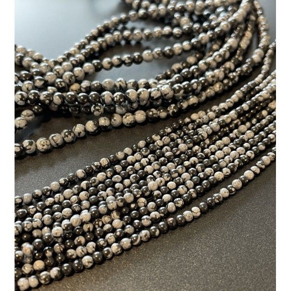 BU11220428133219 Lot d'environ 19 cm ( 1/2 fil ) Perles rondes 3 mm Obsidienne Flocons de Neige colo - Photo n°1