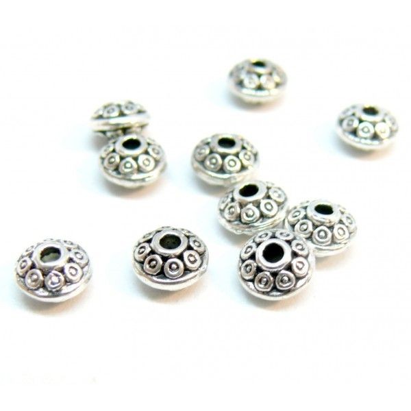 PS1100561 PAX 25 Perles intercalaires plate rondelles Ethnique 6mm métal couleur Argent Antique - Photo n°1