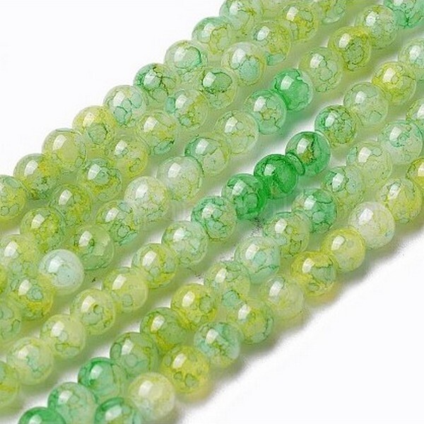 98 perles ronde en verre craquelé fabrication bijoux 8 mm VERT JAUNE - Photo n°1