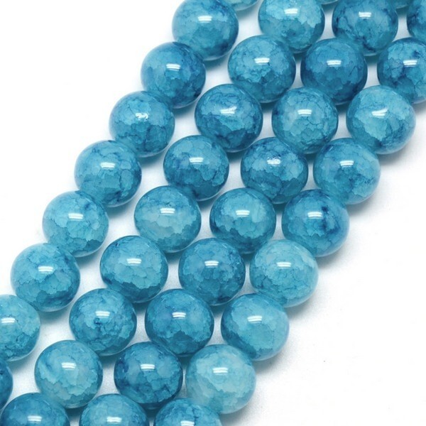 98 perles ronde en verre craquelé fabrication bijoux 8 mm BLEU - Photo n°1