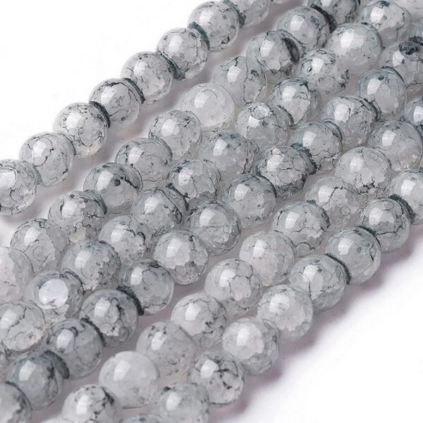 98 perles ronde en verre craquelé fabrication bijoux 8 mm GRIS - Photo n°1