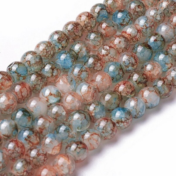 98 perles ronde en verre craquelé fabrication bijoux 8 mm BLEU BRUN - Photo n°1